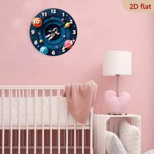 Silent, Non-Ticking Space-Themed Wall Clock With Astronaut And Planet Patterns - Wooden Room Decoration, Suitable For Children's Rooms, Classroom Clock, Solar System Model, Battery-Powered (AA Batteries Not Included) - Modern Minimalist Celestial Design, 2D Flat Style,Classroom,Decor For Bedroom,Kitchen Decor,Cute Stuff,Clock For Wall,House Essentials - Multicolor/10in/25cm - View 3