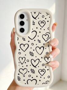 1pc Camera Hole Full Protection; Wavy Texture Comfortable Grip; Matte Anti-Slip Anti-Dirt; Cute Heart Pattern; Soft Case Material Compatible With Samsung A14/A15/A16/A17/A04/A05/A06/A07/A54/A55/A56/A34/A35A/36/S25/S25Plus/S25Ultra, A54, Moto G13/14/15 - Wavy White - View 1