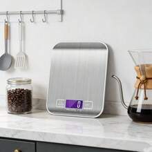 1个紧凑型数字厨房秤，不锈钢液晶电子智能食品秤，小型克数烘焙秤，珠宝秤，咖啡秤，厨房用品，厨房工具（蓝色薄膜可撕除，不含电池） - 銀色 - 查看 1