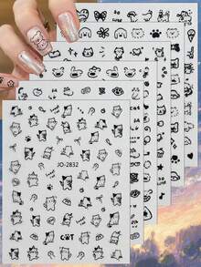3/6张可爱动物美甲贴纸 猫 熊 爪子 黑白涂鸦美甲贴花 - 彩色 - 查看 1