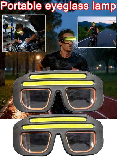 2pcs/1pc High-Performance Dual-Row COB Light Glasses + Type-C Fast Charging + 3 Brightness Levels + Waterproof. Suitable For Night Repair, Outdoor Adventure, Construction Site Inspection, Emergency Rescue, Night Cycling, Home Power Outage And Other Scenarios. Comfortable For Long-Term Wear, Adjustable Strap To Fit Different Head Sizes.