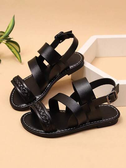 2025新款时尚百搭大码女式凉鞋，珍珠、水钻蝴蝶结装饰，可爱平底包头鞋，适合日常穿着、跳舞、春秋季节穿着。