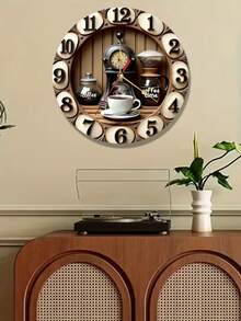 10/12 Zoll runde Holz Wanduhr mit Lautlos-Mechanismus - Kaffee-Thema Design mit Kaffeekanne, Tasse und "Kaffeezeit" Text, Retro Stil geeignet für Küche, Wohnzimmer, Schlafzimmer - batteriebetrieben (AA Batterie nicht enthalten), Kaffee Bar Dekoration, Landhausstil Heimdekoration, feine Handwerkskunst, hochwertige Handarbeit, Heimdekoration - A - Übersicht 7