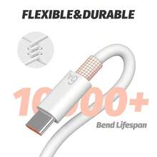 1-3 piezas Cable de carga rápida y transferencia de datos Tipo C 6A, 120W USB a Tipo C, compatible con Xiaomi 15 14 13 12 11 6A 67W, Note 10 9 8 7 Pro, K70, Poco X6 - Blanco - Ver 3