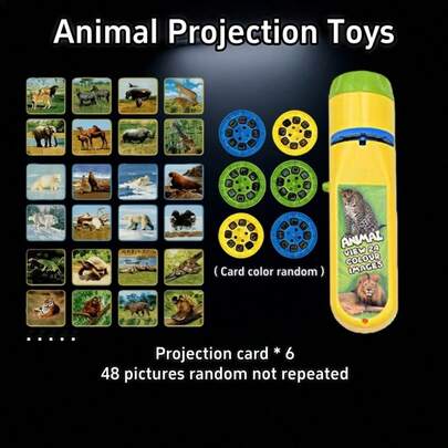 Wild Animal Projection Toy, 6 Cards With 48 Pictures, Infant And Toddler Electronic Educational Toy, Family Gathering Toy, Christmas Gift (Without Battery)