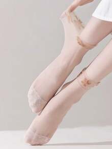 1/5/10/20 双装蕾丝边踝袜，防滑中筒袜，夏季薄款孕妇袜，防勾丝，不勒腿 - 彩色 - 查看 4