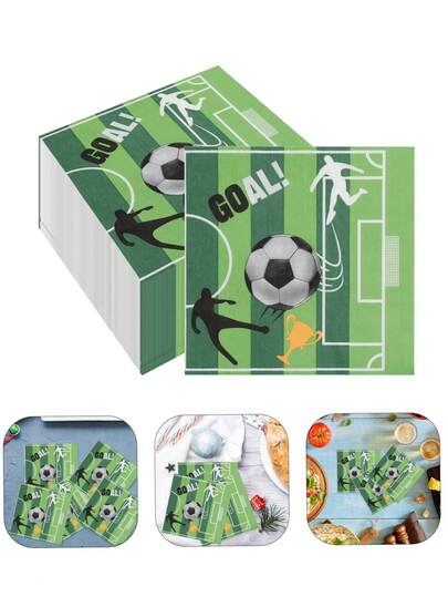 40pcs/Pack Disposable Soccer Themed Napkins, Suitable For Sports Party Supplies And Table Decor