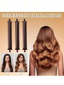 3pcs No-Heat Curling Iron, Slouchy Curling Tool, Heatless Curl Wand, Women's Fashion Big Wave Curling Wand, Suitable For Sleeping And Nighttime Use, Clip Curling Iron, Suitable As Mother's Day Gift - A - View 2