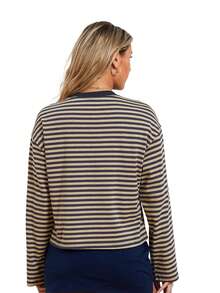 Women T-Shirt, Long Sleeve Crew Neck Loose Ladies Fall Casual Striped Top Streetwear - 黃條紋 - 查看 8