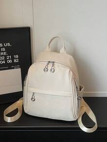 1pc Fashion Casual Large Capacity Multi-Pocket PU Leather Backpack, Adjustable Shoulder Strap, Campus Style Student Backpack - Multiple Colors - View 16