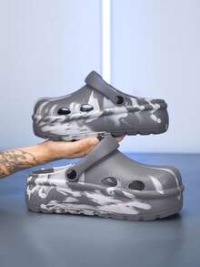 Splash Ink Platform Sandals - Fashionable Thick-Sole Hollow Out Clogs-Style Shoes - Grey - View 7