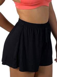 Women's Shorts Loose High Waist New Viscolycra Mesh Breeze - 黑色 - 查看 4
