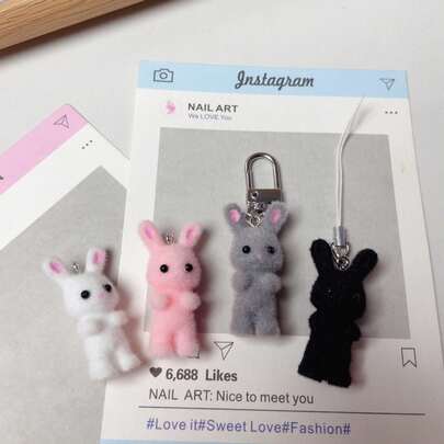 1/2/4/5pcs Cute Flocked Resin Animal Keychains - Rabbit, Cat, Frog, Decorative Accessories For Bags, Phones, Cars