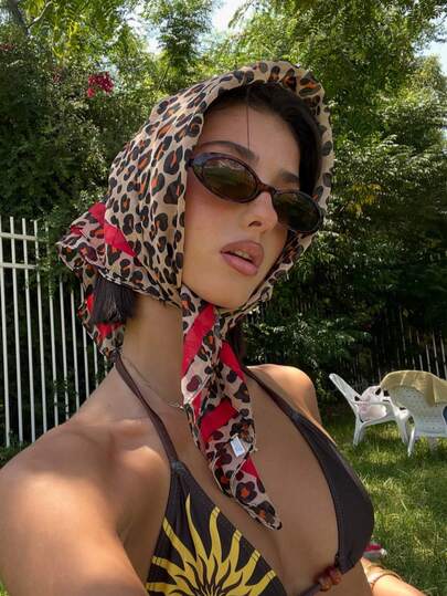 1pc Women's 2026 Spring Fashion 65*65 Chiffon Leopard Print Bandana Scarf, Suitable For Daily Wear, Multifunctional Headscarf, Preferred Accessory