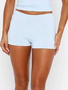 Women Y2k Polka Dot Pajama Shorts Low Wasit Slim Fit Pj Shorts Vintage Going Out Micro Mini Short - 淺藍色 - 查看 4
