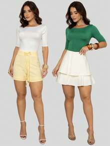 Kit 2 Women's Canoe Blouses Short Sleeve Basic Suplex Casual - 白色和綠色 - 查看 10