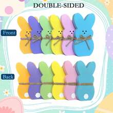 6-Piece Easter Wooden Rabbit Ornaments With Jute Rope Home Decor Holiday Props Decorative Rabbit Ornaments Wooden Crafts Wooden Rabbit Decor Festive Atmosphere Crafts Wooden Rabbit Celebrations Happy Easter Party Table Centerpiece Decor - Easter Bunny - View 3