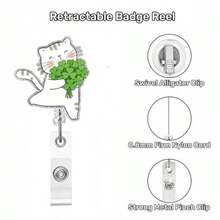 Easter Badge Reels With Alligator Clip Funny ID Badge Holders Cute Bunny Badge Reel Designs Retractable Bow Shape Easter Badge Holder For Nursing Medical Students Nurse Name Accessories For Work - 聖派翠克 979 - 查看 3