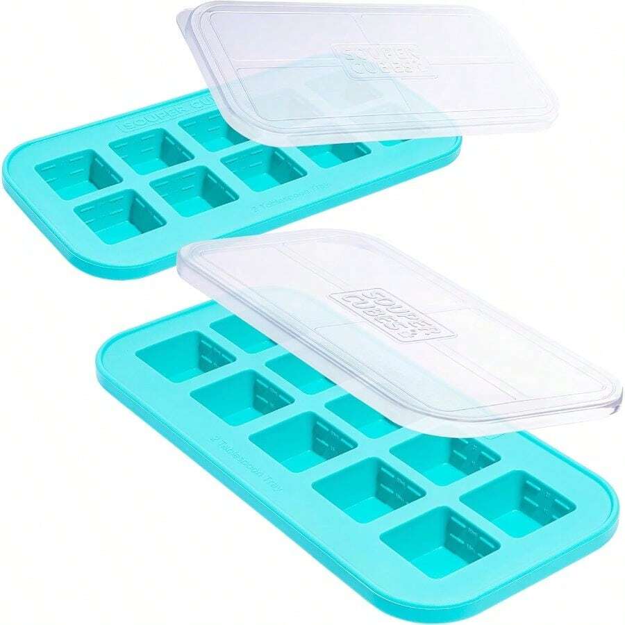 2 Tbsp. Silicone Freezer Molds - Storing Garlic, Herbs, Ginger, Pesto, Tomato Paste, Lemon Purees And More - Silicone Food Freezer Tray - Aqua - 2 - Pack - 2 件裝 + 水族 - 查看 1
