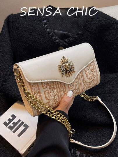 حقيبة كتف جديدة بتصميم كلاسيكي من قماش الجلد الاصطناعي المرقع والمطرز، بتصميم حقيبة الخبز الفرنسي متباين الألوان، مزينة بإبزيم معدني، محفظة نسائية أنيقة وكلاسيكية، مناسبة للسفر والتسوق والتنقل واللقاءات والمناسبات والهدايا المفضلة