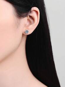 2pcs Fashionable & Exquisite 925 Sterling Silver 0.5-1 Carat Moissanite Earrings, Suitable For Women's Daily Wear, Party, Vacation, Valentine's Day, Mother's Day, Birthday Jewelry Gift - Silver - View 2