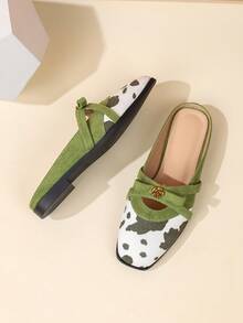 女士平底无后跟方头舒适复古穆勒鞋 - 綠色 - 查看 5
