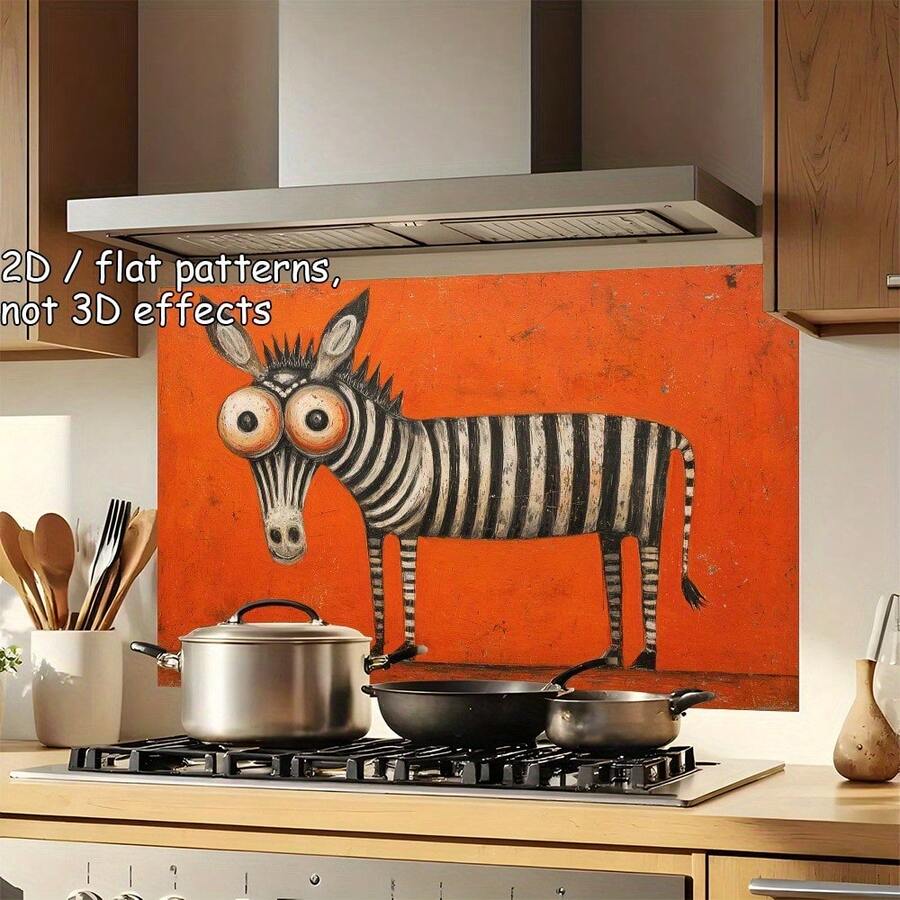 1 miếng dán tường 2D phẳng, họa tiết ngựa vằn trên nền cam, dễ dàng lắp đặt, được làm từ chất liệu PVC tự dính chất lượng cao, chống thấm nước và dầu mỡ, lý tưởng cho nhà bếp, phòng ăn và quán cà phê, phong cách hiện đại. - Kiểu 1 - Xem 1