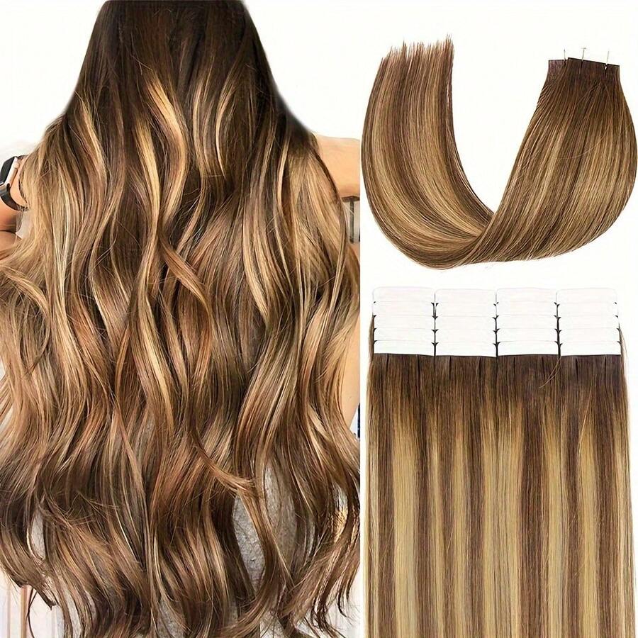 Straight Tape In Human Hair Extensions 18 Inch Invisible Tape In Extensions Color 20 Pcs Tape In Real Human Hair Extensions 50 Gram Natural Black #1B