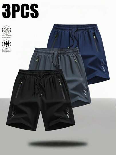 3pcs Men's Casual Lightweight Shorts, Fashion Outdoor Sports Minimalist Commuter Bermuda Shorts For Summer