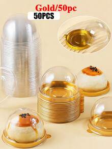 50套加厚圆形蛋黄糕点包装盒（带盖和底）、甜点蛋糕托盘和透明独立包装盒 - 彩色 - 查看 9