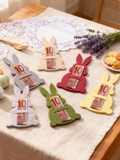 6件/12件复活节压岁钱礼盒套装，复活节派对用品套装，复活节兔子毛毡装饰品，毛毡材质红色信封套，复活节礼物，适合送礼和餐桌装饰