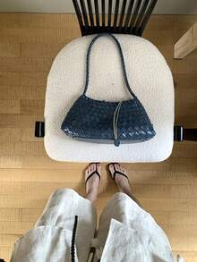2026新款手工编织咖啡色休闲单肩包、腋下包、母子包、商务女士通勤包，适合工作、购物、约会、旅行、上学等日常使用（不含配件） - 藍色 - 查看 5
