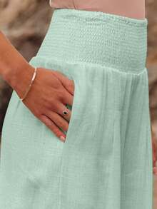 Plus Size Women's Casual Wide Leg Loose Pants, Summer Spring - Light Green - View 5