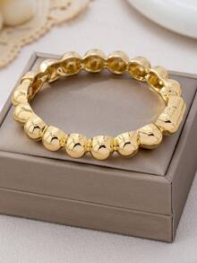 3pcs/Set Fashion Minimalist Gold-Tone Asymmetrical Water Drop Thick Textured Bangle Bracelet Set, Suitable For Women, Chunky Smooth Matte Heavy Metal & Zinc Alloy Material Bracelet Set, Valentine's Day Gift - Yellow Gold - View 4