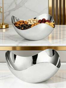 1 chiếc đĩa đựng trái cây bằng thép không gỉ cao cấp của Đức, khay đựng trái cây khô dùng trong phòng khách, bàn trà, đồ trang trí sáng tạo. - Kiểu cánh hoa bạc - Xem 7