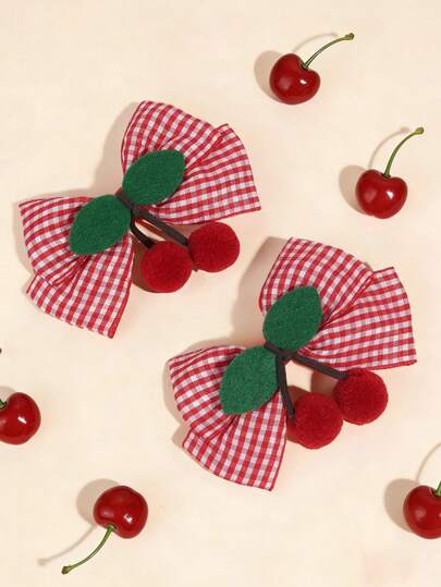 2 piezas Lazos de pelo con diseño de cerezas para niñas, pinzas de pelo a cuadros rojos y blancos, pinzas de cocodrilo rojas y verdes con diseño de cerezas, accesorios de pelo con estilo dulce y lindo para outfits primaverales, pasadores de pelo con diseño de frutas lindas, accesorios de pelo para adolescentes
