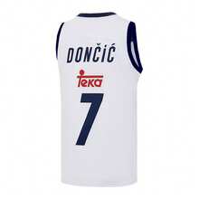 MEAN MACHINE 男士欧洲杯7号东契奇联赛篮球球衣字母刺绣训练比赛背心，球迷礼物 - 白色 - 查看 3