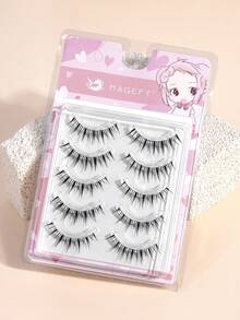 MAANGE 5 Pairs Natural Short False Eyelashes For Sensitive Skin, Delicate & Soft 11mm Small Lashes, Transparent Root Lively Energy Eyelashes - Black - View 4