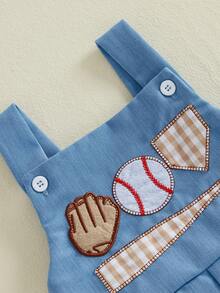 Baby Boys Overalls Romper Baseball Embroidery Sleeveless Jumpsuit Suspender Pants for Toddler - Azul - Ver 6