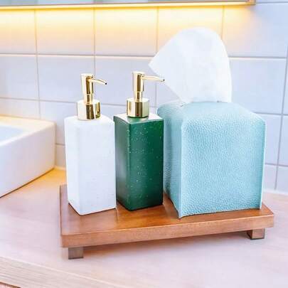 木制浴室梳妆台托盘、浴室台面装饰、装饰展示、厨房台面木制皂盘、小型木制皂架、木制皂碟、现代农舍风格皂液器