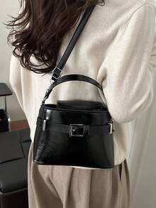 New Fashion Metal Decor Handbag Shoulder Bucket Bag, Suitable For Parties, Outings, Vacations, Shopping And Daily Use, Can Store Coins, Phones, Also Suitable As A Work Bag For White-Collar, College Students And Office Workers, Elegant Ladies Bag - Black - View 4