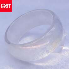 GNIT Multi-Piece Chunky Resin Bangle Set: Iridescent Shimmer, Cloudy White & Silver Plated Bracelets – Stackable Wide Cuff For Cyber Y2K Retro Fashion Jewelry - Translucent White Silver Flash - View 7