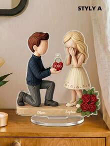 1-2个定制求婚亚克力立牌 - 个性化姓名亚克力装饰品，求婚及婚礼摆件，新订婚情侣纪念品，高品质，色彩缤纷，是家居装饰和婚礼装饰的理想之选 - 多色2 - 查看 6