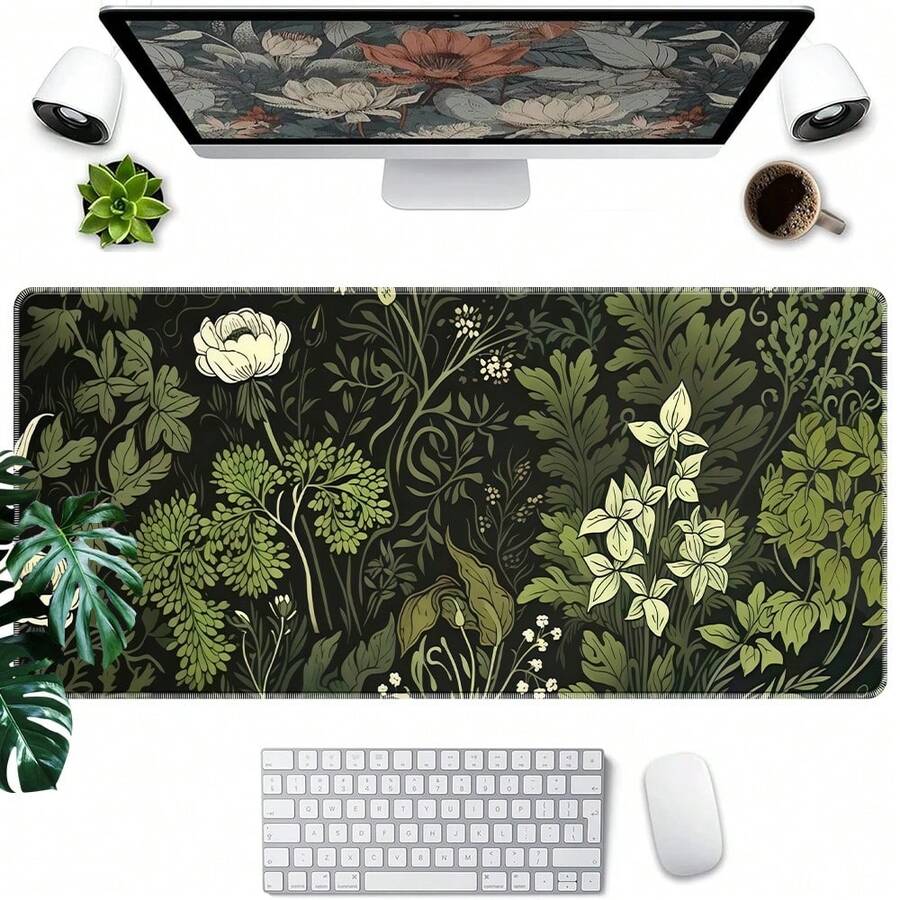1个绿色花卉图案橡胶防滑电脑笔记本办公游戏鼠标垫 - 葉子 - 查看 1