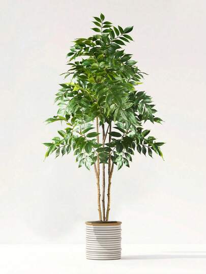 76/140cm Tropical Artificial Ficus Tree, Large Fake Banyan Tree Branches, Plastic Palm Tree, Green Ficus Decor For Home, Garden, Office, Excluding Planter