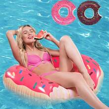 1pc Flotador de rosquilla inflable con diseño de chocolate y sprinkles, flotador de natación para adultos y niños flotador de piscina, juguete acuático, rosquilla inflable, verano, playa, piscina, accesorio de fiesta en la piscina, flotador para fotos, flotador de natación - Rosa - Ver 5