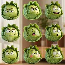 Mischievous Cabbage Buddy Magnet With Raised Eyebrow Smirk: Squinting Eyes, Showing Two Teeth In A Smug Expression, Layered Leaf Texture, Light Green Outline, Sticker-Style Edge - Brings A Playful Prank To Your Kitchen - I - View 2