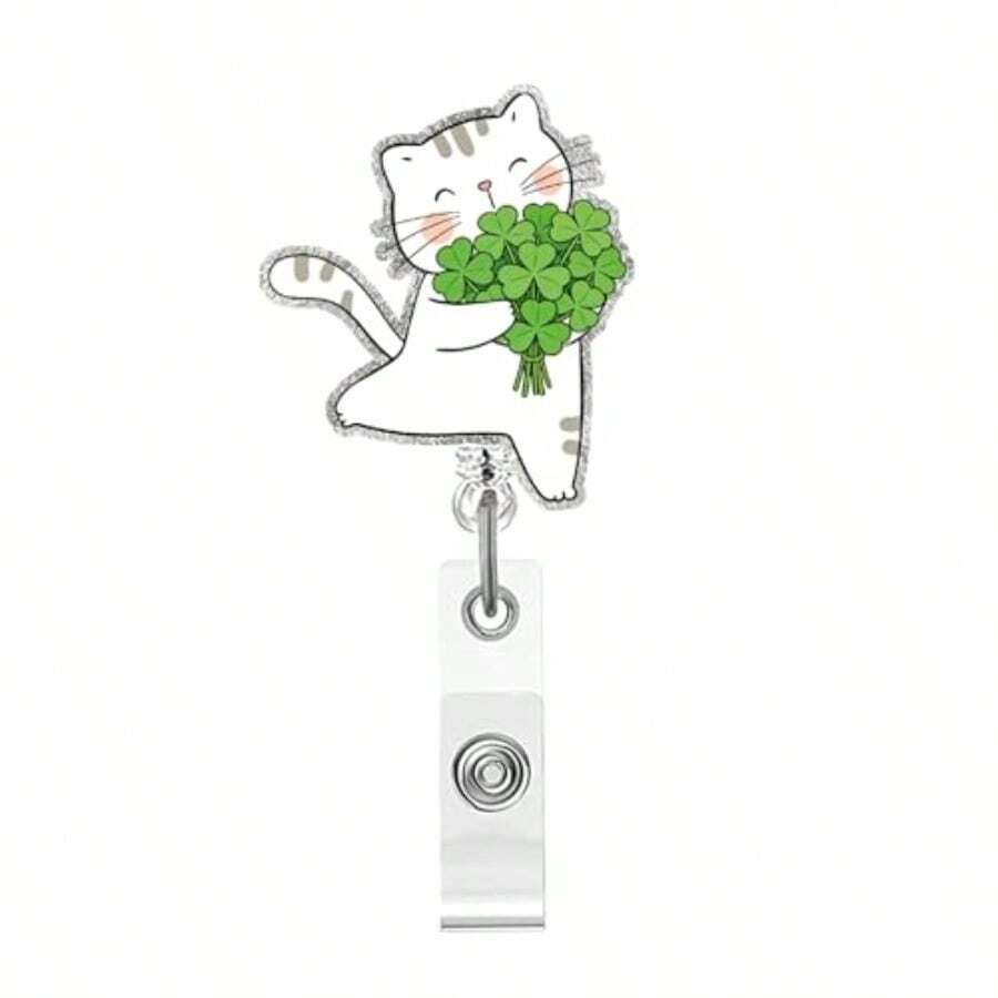 Easter Badge Reels With Alligator Clip Funny ID Badge Holders Cute Bunny Badge Reel Designs Retractable Bow Shape Easter Badge Holder For Nursing Medical Students Nurse Name Accessories For Work - 聖派翠克 979 - 查看 1