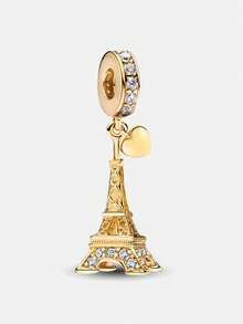 2pcs/Set Fashionable Heart & Eiffel Tower Bead Pendant, Suitable For Women Bracelet, Bangle DIY Jewelry Making And Daily Outfit Matching - Gold - View 17