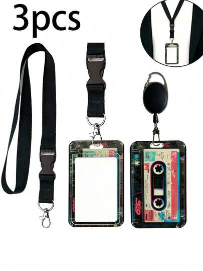 Funda de tarjeta con diseño de cinta de casete retro con mecanismo deslizante, cordón antiperidida, soporte resistente para tarjeta de identificación, bolsa de tarjeta nostálgica vintage con almacenamiento protector, se adapta a tarjeta de estudiante/autobús/tarjetas, estuche de tarjeta resistente a golpes y rayones, acceso rápido y fácil de transportar, elemento esencial para el transporte, regalo perfecto de nostalgia para amantes de lo retro/coleccionistas/adolescentes, uso diario para necesidades estudiantiles, intercambio de artículos esenciales de regreso a la escuela